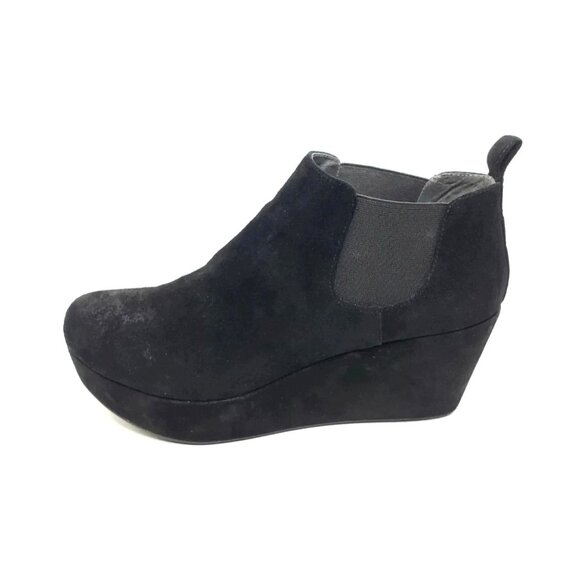 Chocolat Blu Wilmer Wedge Ankle Booties Black Suede Womens Size US 8.5 - Picture 1 of 9